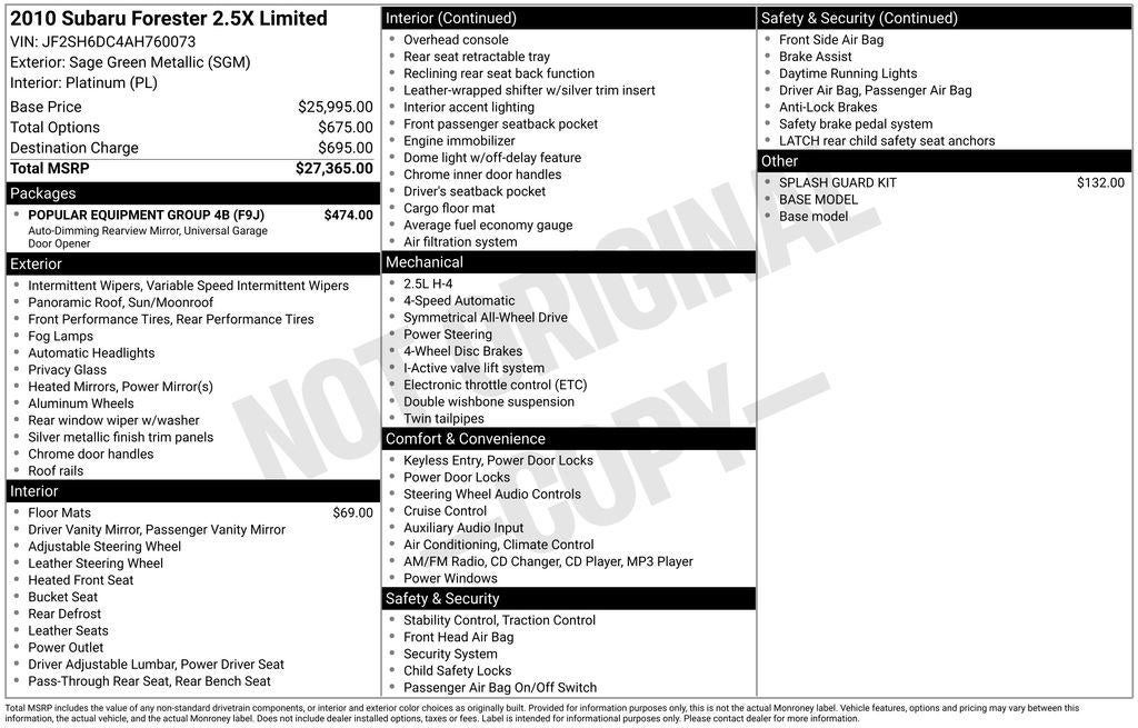 2010 Subaru Forester 2.5X