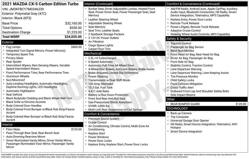 2021 Mazda Mazda CX-5 Carbon Edition Turbo