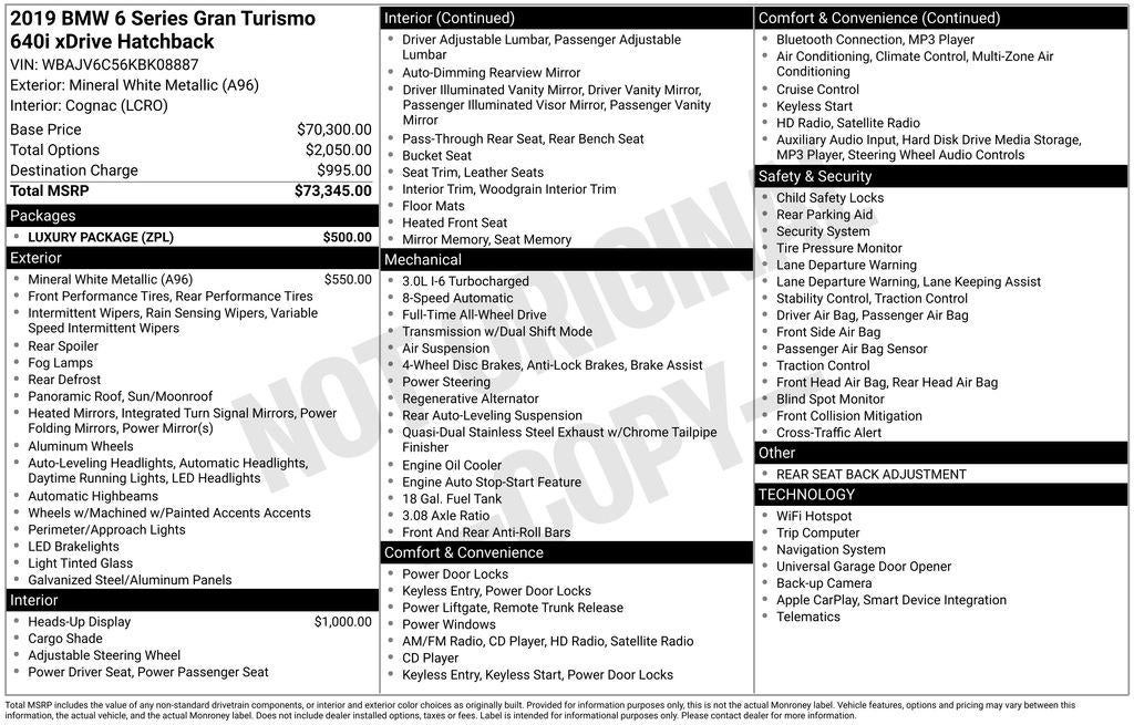 2019 BMW 6 Series 640 Gran Turismo i xDrive