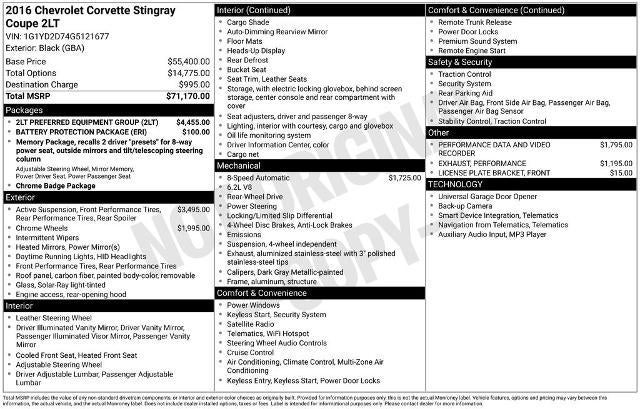 2016 Chevrolet Corvette Stingray 2LT