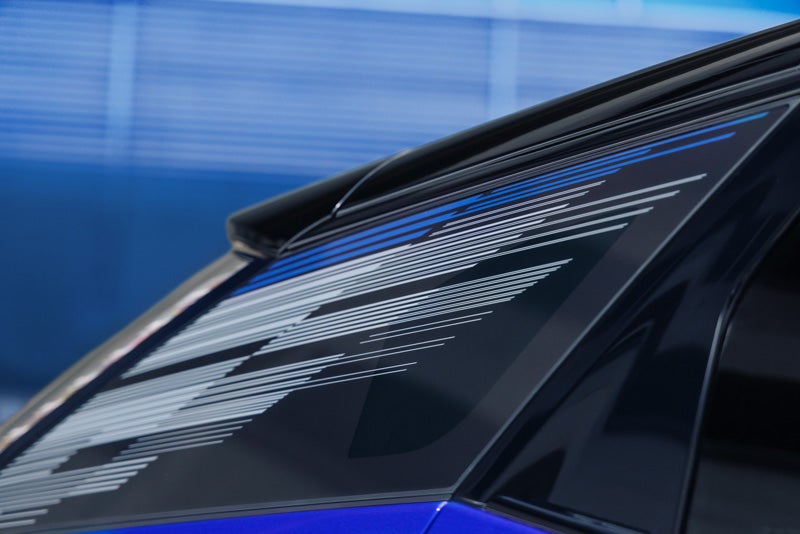 Close-up of the Modern Pattern on the 2026 OPTIQ-V Rear Quarter Glass | Brotherton Cadillac NW in SHORELINE WA